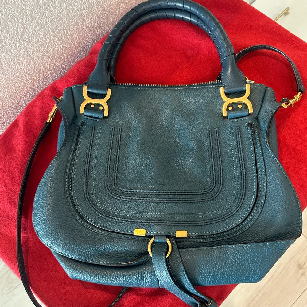 TEAL Leather Women's Satchel Handbag with Gold Hardware